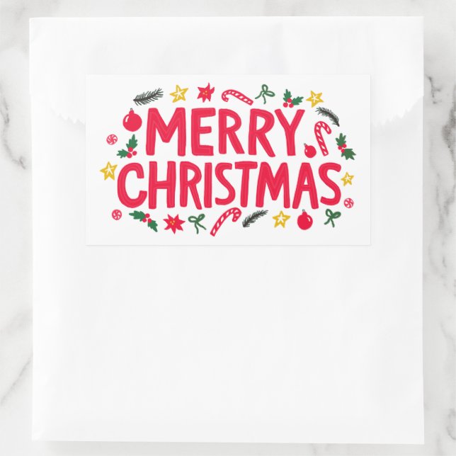 Frohe Weihnachten Niedlich handGezeichnet CUSTOM Rechteckiger Aufkleber (Tasche)