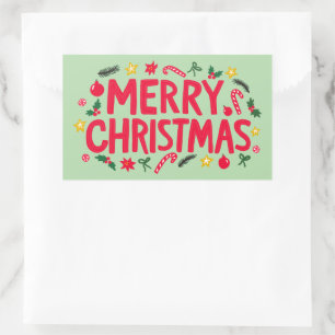 Frohe Weihnachten Niedlich handGezeichnet CUSTOM Rechteckiger Aufkleber