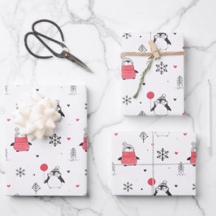 Frohe Weihnachten Niedlich Happy Pinguin in Hats W Geschenkpapier Set