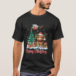 Frohe Weihnachten Niedlich Highland Cow Santa High T-Shirt