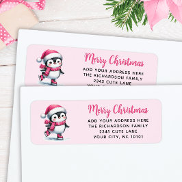 Frohe Weihnachten Niedlich Ice Skaten Pinguin Pink