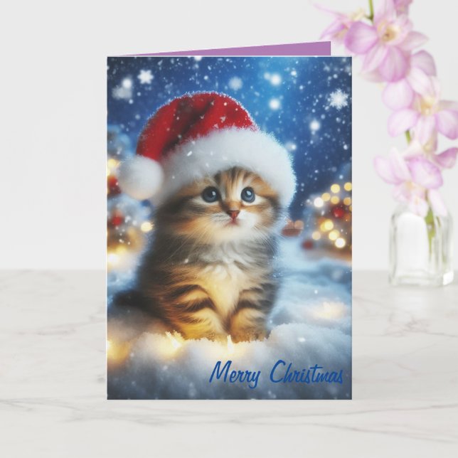 Frohe Weihnachten Niedlich Kitten Karte (Orchidee)