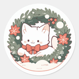 Frohe Weihnachten Niedlich Kitty Cat Runder Aufkleber