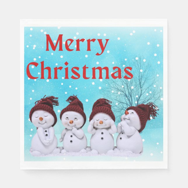 Frohe Weihnachten Niedlich kleine Snowmen Serviette (Vorderseite)