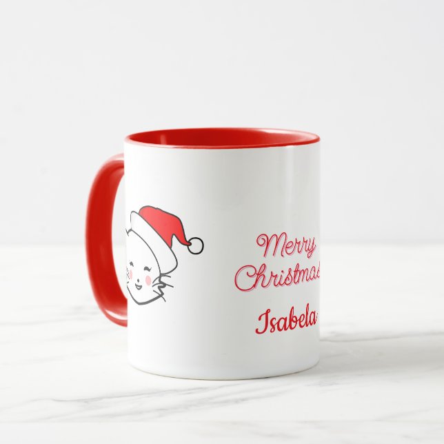 Frohe Weihnachten Niedlich lächelnd Katze Tasse (Vorderseite Links)