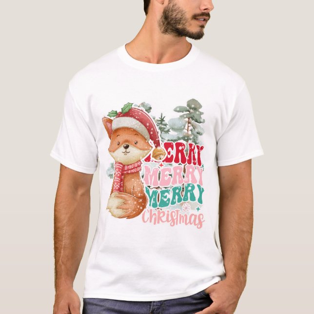 Frohe Weihnachten Niedlich Little Fox T-Shirt (Vorderseite)