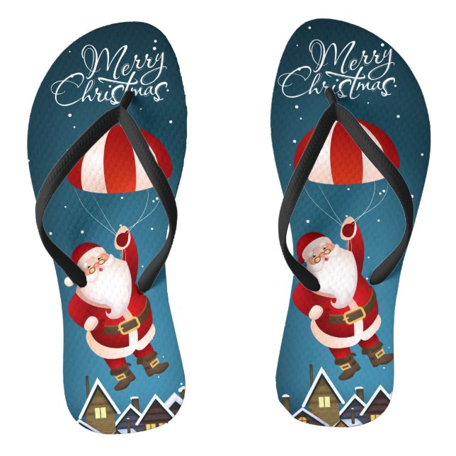 Frohe Weihnachten Niedlich Moderne Parachuting San Flip Flops (Fußbett)