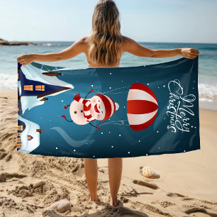 Frohe Weihnachten Niedlich Moderne Parachuting Sno Strandtuch