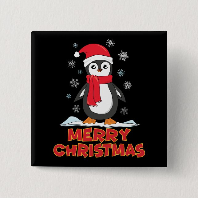 Frohe Weihnachten Niedlich Pinguin Button (Vorderseite)