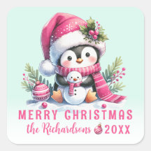 Frohe Weihnachten Niedlich Pinguin Minze und Pink 