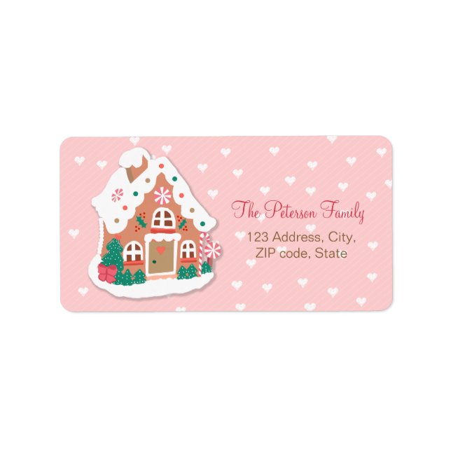 Frohe Weihnachten Niedlich Pink Snowy Gingerbread  Adressaufkleber (Vorne)