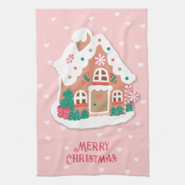 Frohe Weihnachten Niedlich Pink Snowy Gingerbread Geschirrtuch