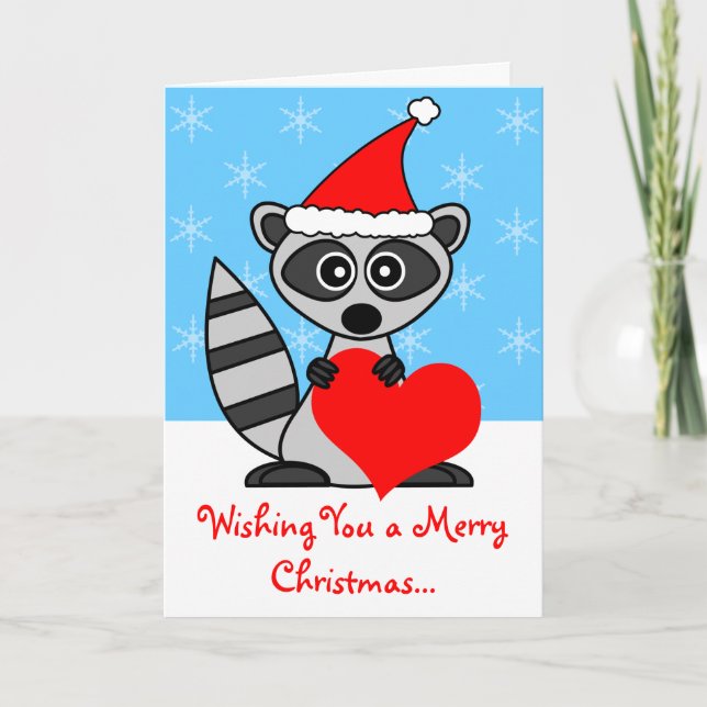 Frohe Weihnachten Niedlich Raccoon Grußkarte (Vorderseite)