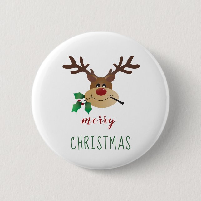 Frohe Weihnachten Niedlich Reindeer Mistletoe Red  Button (Vorderseite)