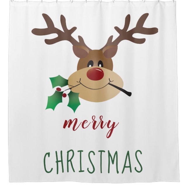 Frohe Weihnachten Niedlich Reindeer Mistletoe Red  Duschvorhang (Vorderseite)