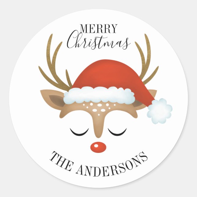Frohe Weihnachten Niedlich Reindeer Runder Aufkleber (Vorderseite)