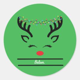 Frohe Weihnachten Niedlich Rentier Face Classic Ru Runder Aufkleber