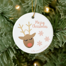 Frohe Weihnachten Niedlich Rentier Pink Gold Keramik Ornament