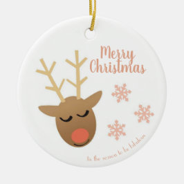 Frohe Weihnachten Niedlich Rentier Pink Gold Keramik Ornament