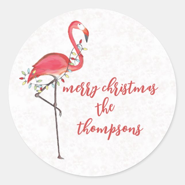 Frohe Weihnachten Niedlich rosa Flamingo String Li Runder Aufkleber (Vorderseite)