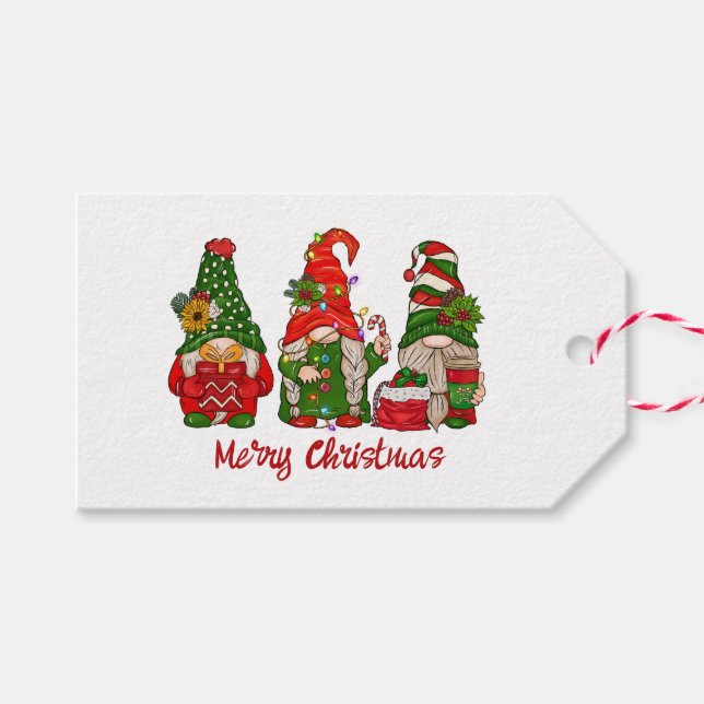 Frohe Weihnachten Niedlich Rot und Grün Gnomes Geschenkanhänger (Vorderseite (Horizontal))