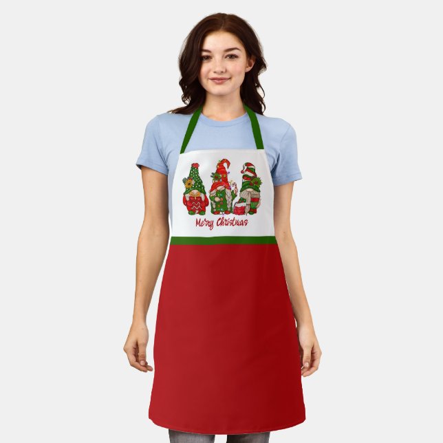 Frohe Weihnachten Niedlich Rot und Grün Gnomes Schürze (Getragen)