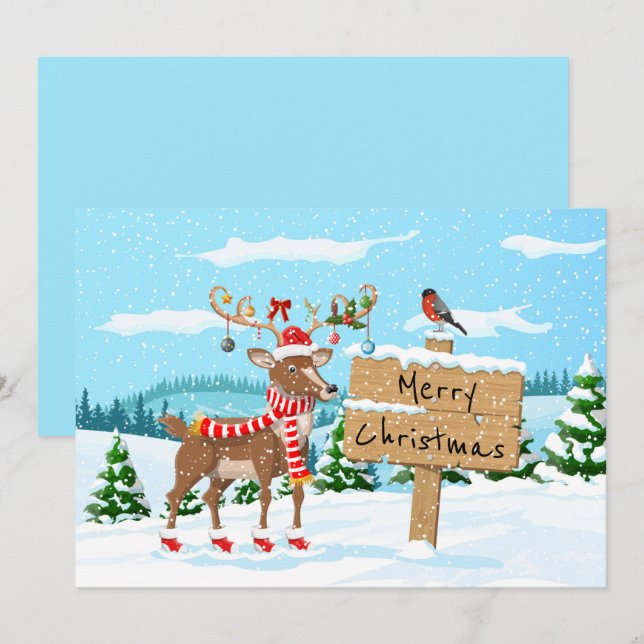 Frohe Weihnachten Niedlich Rudolph und Bird (Vorne/Hinten)