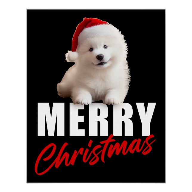 Frohe Weihnachten Niedlich Samoyed Welpe mit Weihn Poster (Vorderseite)
