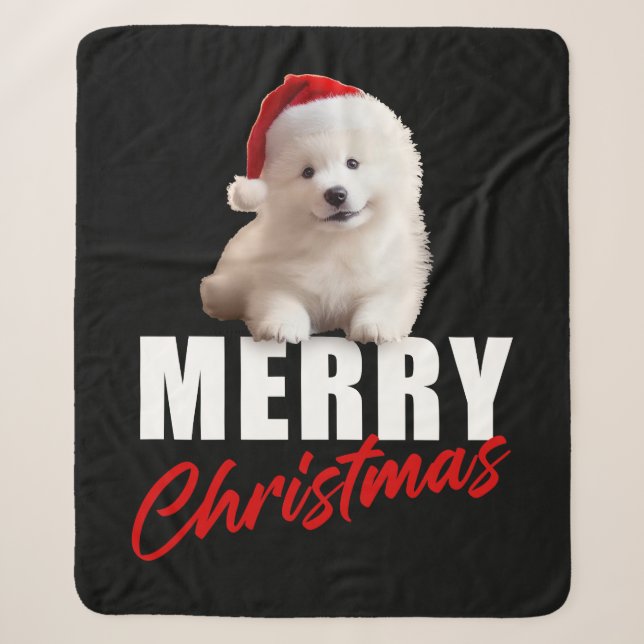 Frohe Weihnachten Niedlich Samoyed Welpe mit Weihn Sherpadecke (Vorderseite)