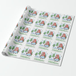 Frohe Weihnachten Niedlich Skifahren Gnome Persona Geschenkpapier