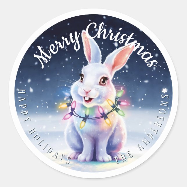 Frohe Weihnachten Niedlich Snow Bunny Custom Runder Aufkleber (Vorderseite)
