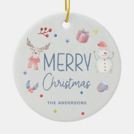 Frohe Weihnachten Niedlich Watercolor Winter Foto Keramik Ornament