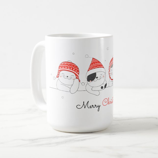 Frohe Weihnachten Niedlich Zeichn Cats Kaffee Tass Kaffeetasse (Vorderseite Links)