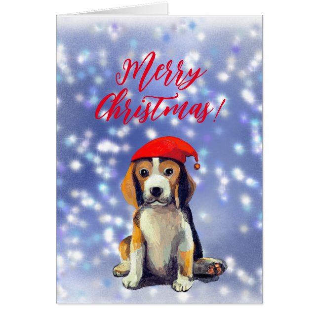 Frohe Weihnachten niedliche Beagle Welpenkarte (Vorne)