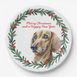 Frohe Weihnachten Niedliche Dackel Hund Holiday Wr Pappteller