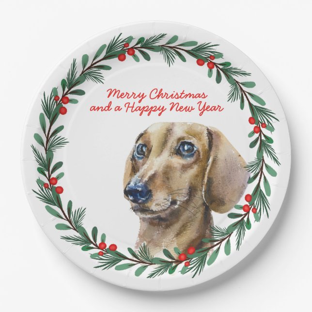 Frohe Weihnachten Niedliche Dackel Hund Holiday Wr Pappteller (Vorderseite)