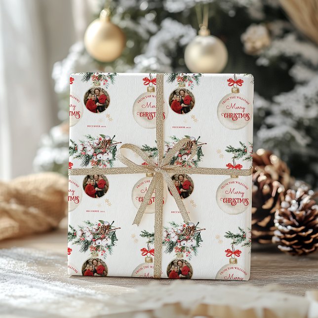 Frohe Weihnachten Niedliche Dekoration Ball Foto Geschenkpapier (Von Creator hochgeladen)