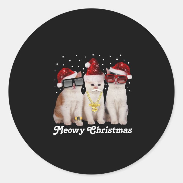 Frohe Weihnachten | Niedliche Katze mit dem Weihna Runder Aufkleber (Vorderseite)