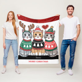 Frohe Weihnachten Niedliche Katzen Fleecedecke