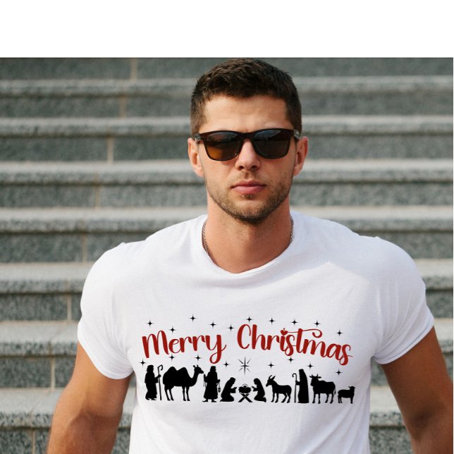 Frohe Weihnachten Niedliche Krippe Szene T-Shirt (Von Creator hochgeladen)
