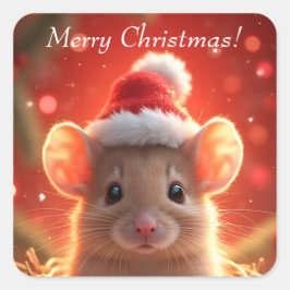 Frohe Weihnachten - Niedliche Maus in Weihnachtsma Quadratischer Aufkleber