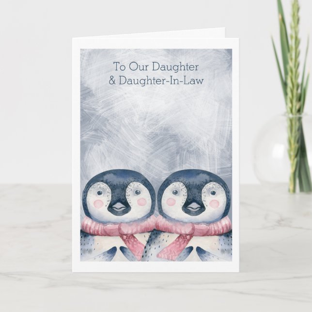 Frohe Weihnachten Niedliche Pinguine Personalisier Karte (Vorderseite)