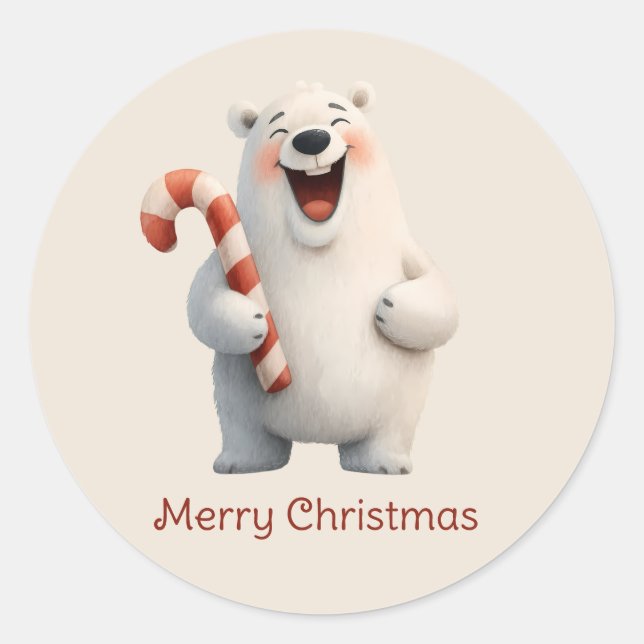 Frohe Weihnachten Niedliche Polar Bären Design Runder Aufkleber (Vorderseite)