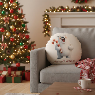 Frohe Weihnachten Niedliche Polar Bären Design Rundes Kissen