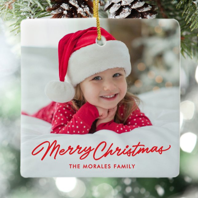Frohe Weihnachten niedliche Rot ein Foto Urlaub Keramikornament (Von Creator hochgeladen)