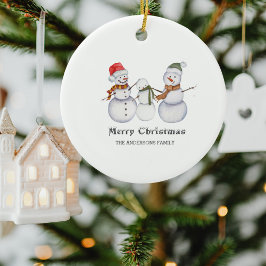 Frohe Weihnachten-Niedliche Schneemänner Weihnacht Keramik Ornament