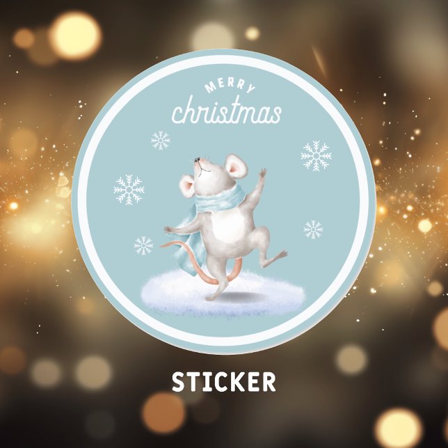 Frohe Weihnachten Niedliche Tanzmouse Runder Aufkleber (Von Creator hochgeladen)