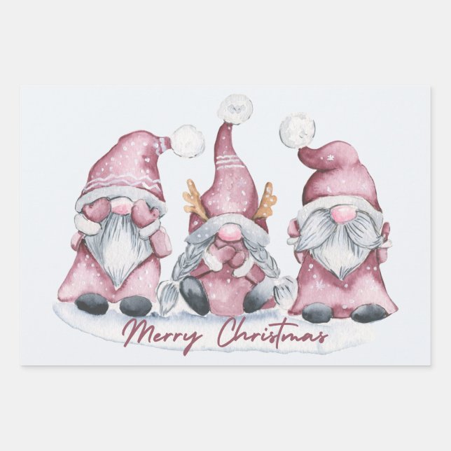 Frohe Weihnachten Niedliche Wasserfarbe Holiday Gn Geschenkpapier Set (Vorderseite)