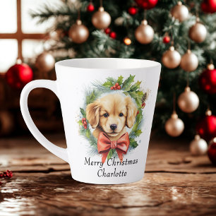 Frohe Weihnachten Niedliche Wasserfarbe Welpen Nam Milchtasse