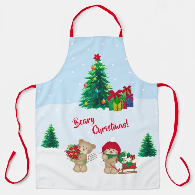 Frohe Weihnachten! Niedliche Weihnachtsbärenszene Schürze (Vorderseite)
